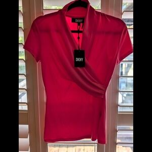 DKNY Short Sleeve Side Ruche Top NWT